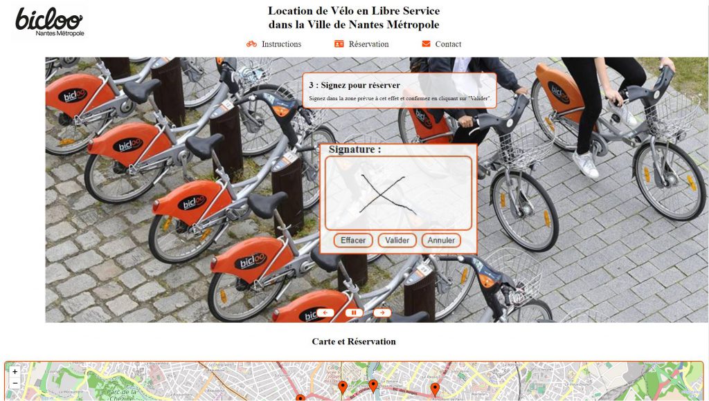 Image du site web Bicloo, projet étudiant