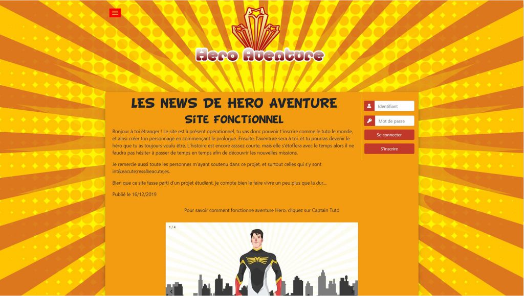 Image du site web Hero Aventure, projet étudiant