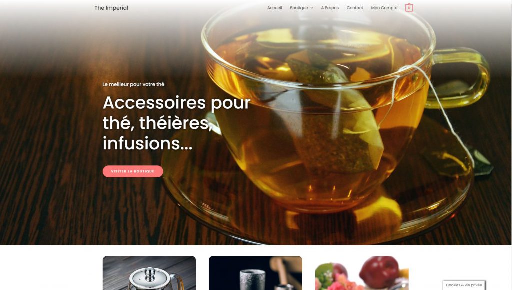 Image du site web thé impérial, un site d'entrainement au E-commerce.