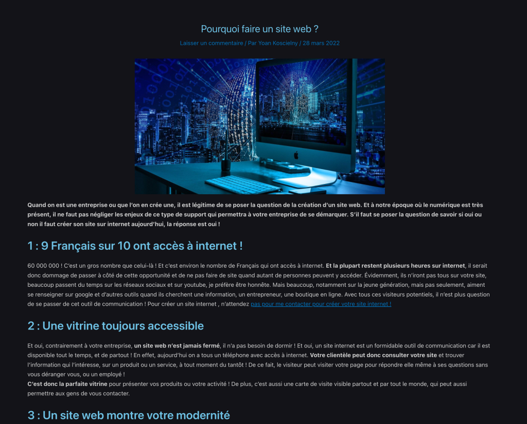 Article de Blog venant de mon site personnel